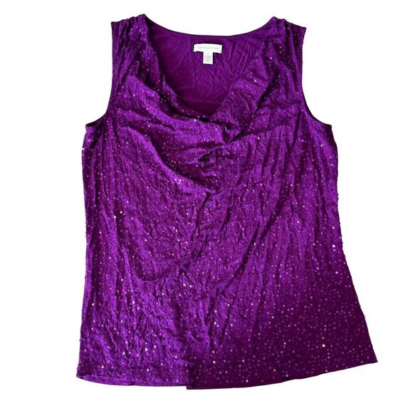 Ladies Charter Club Party Wear Purple Sequin Drape Neck Sleeveless Knit Top Med - Picture 1 of 4